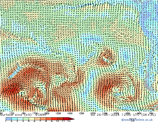 Bodenwind (bft) ECMWF So 26.05.2024 12 UTC