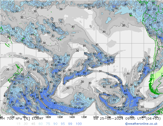 RH 700 hPa ECMWF Sa 25.05.2024 09 UTC