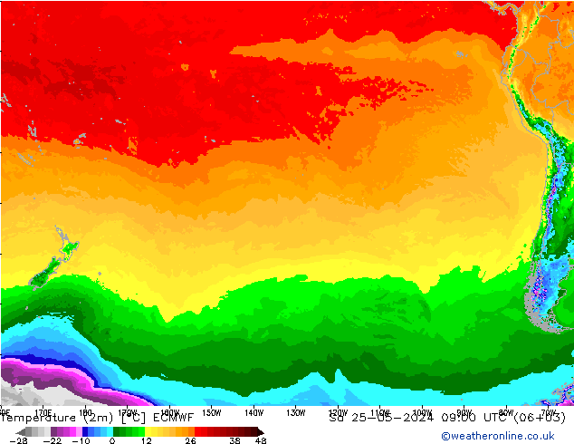 Temperature (2m) ECMWF Sa 25.05.2024 09 UTC