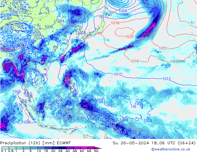 Precipitation (12h) ECMWF Ne 26.05.2024 06 UTC