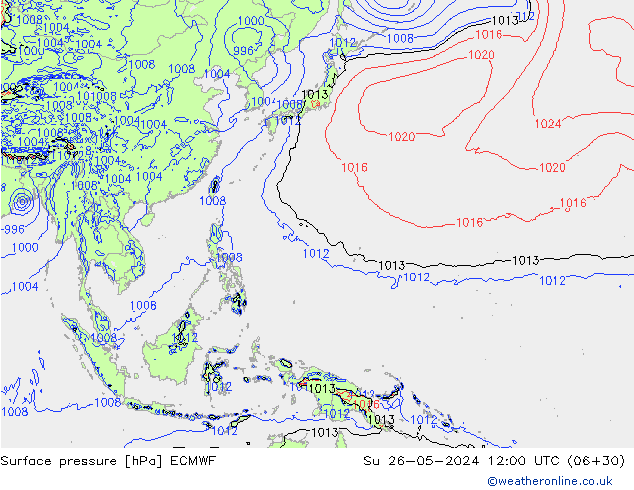 Luchtdruk (Grond) ECMWF zo 26.05.2024 12 UTC