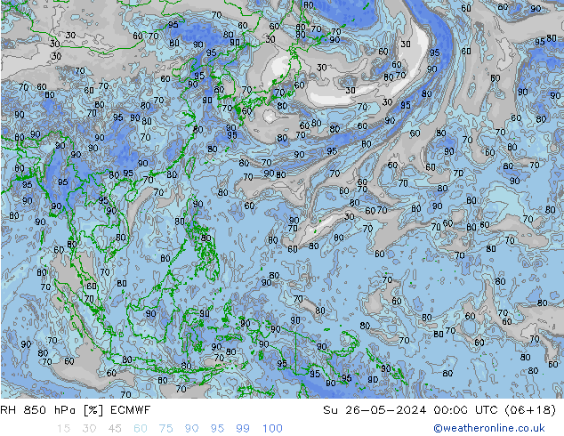 RH 850 hPa ECMWF Ne 26.05.2024 00 UTC