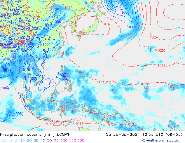 Precipitation accum. ECMWF sab 25.05.2024 12 UTC