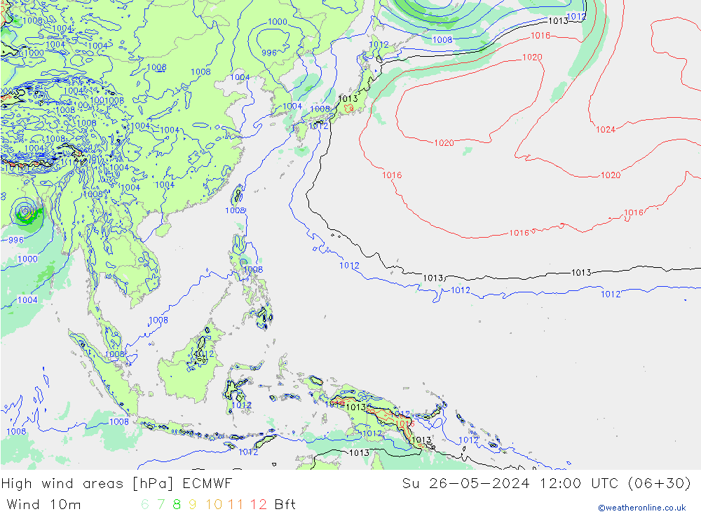 High wind areas ECMWF dom 26.05.2024 12 UTC