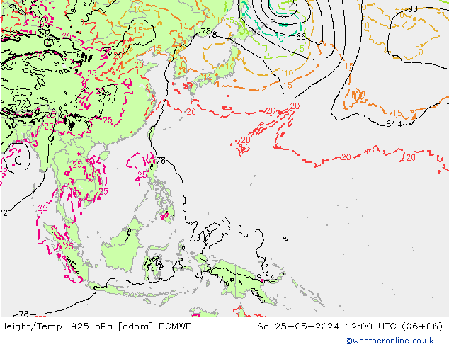 Geop./Temp. 925 hPa ECMWF sáb 25.05.2024 12 UTC