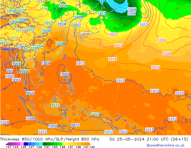 Schichtdicke 850-1000 hPa ECMWF Sa 25.05.2024 21 UTC