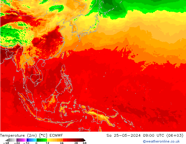 Temperatura (2m) ECMWF Sáb 25.05.2024 09 UTC