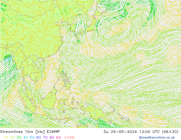 Linia prądu 10m ECMWF nie. 26.05.2024 12 UTC