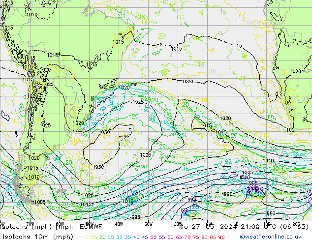 Isotaca (mph) ECMWF lun 27.05.2024 21 UTC