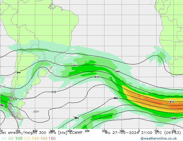 Prąd strumieniowy ECMWF pon. 27.05.2024 21 UTC