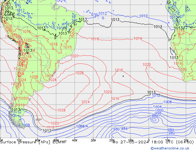 Pressione al suolo ECMWF lun 27.05.2024 18 UTC