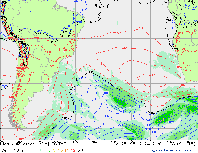 High wind areas ECMWF Sáb 25.05.2024 21 UTC