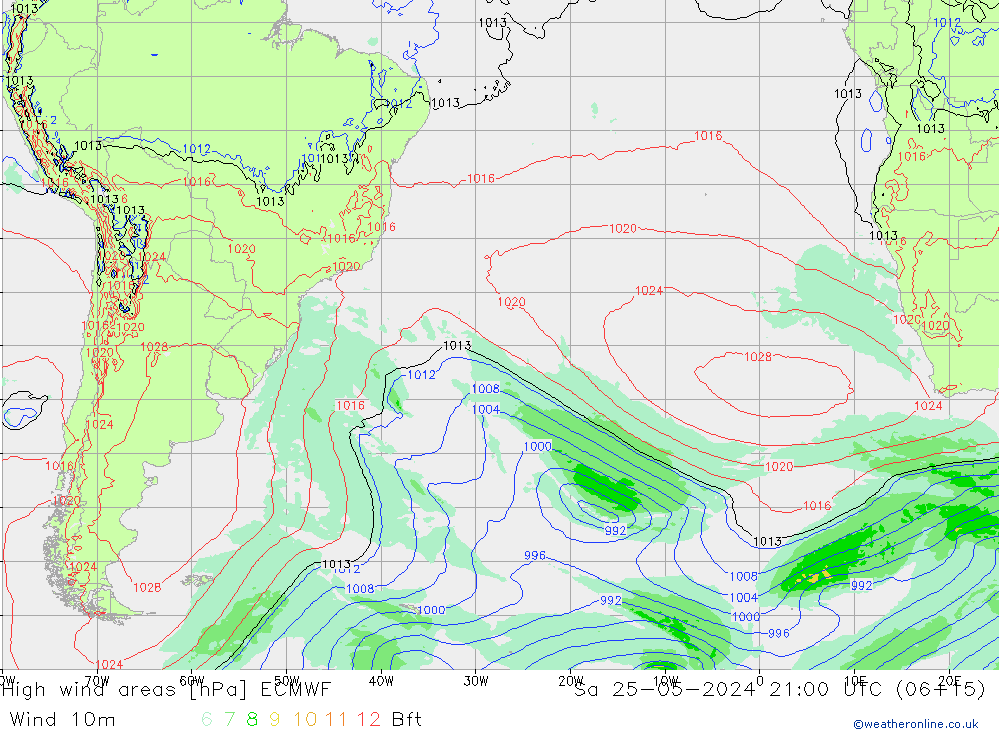 yüksek rüzgarlı alanlar ECMWF Cts 25.05.2024 21 UTC
