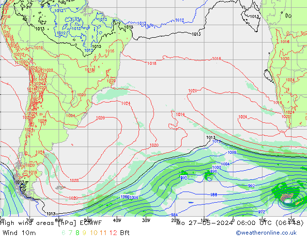 High wind areas ECMWF Mo 27.05.2024 06 UTC