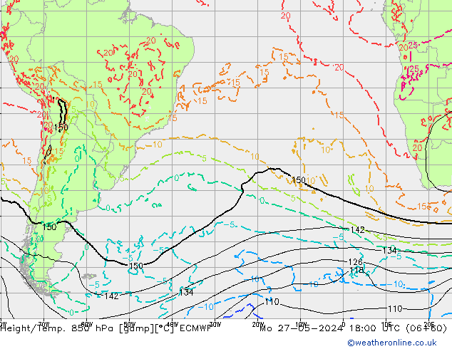 Z500/Yağmur (+YB)/Z850 ECMWF Pzt 27.05.2024 18 UTC