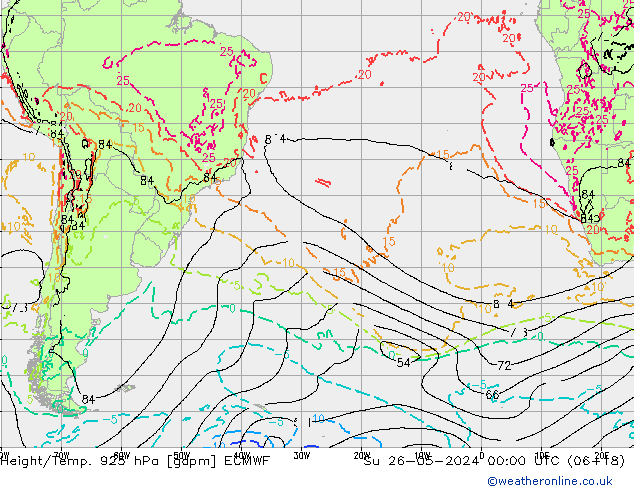 Height/Temp. 925 гПа ECMWF Вс 26.05.2024 00 UTC