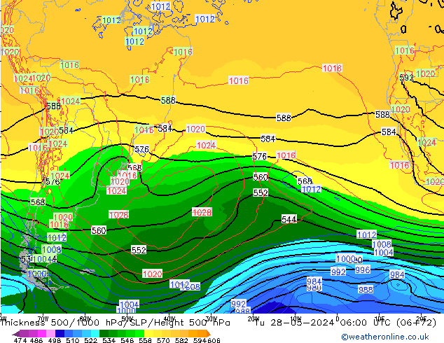 Thck 500-1000гПа ECMWF вт 28.05.2024 06 UTC