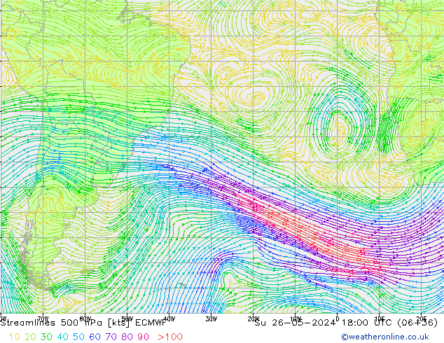 Linia prądu 500 hPa ECMWF nie. 26.05.2024 18 UTC