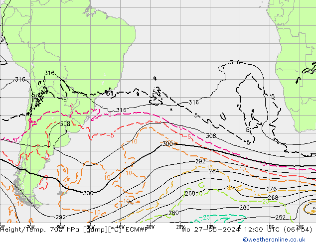 Geop./Temp. 700 hPa ECMWF lun 27.05.2024 12 UTC