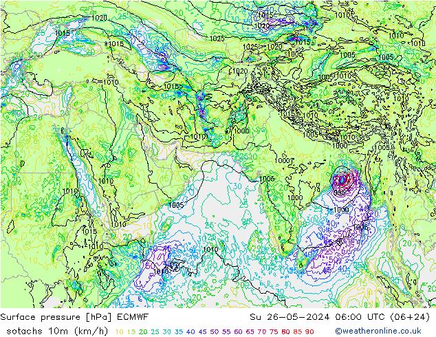 10米等风速线 (kph) ECMWF 星期日 26.05.2024 06 UTC