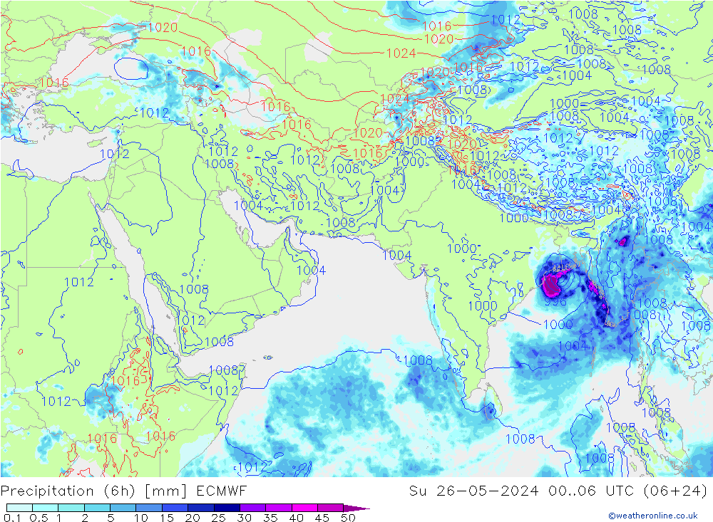 Yağış (6h) ECMWF Paz 26.05.2024 06 UTC