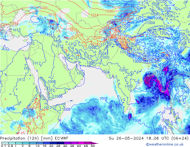 Precipitation (12h) ECMWF Su 26.05.2024 06 UTC