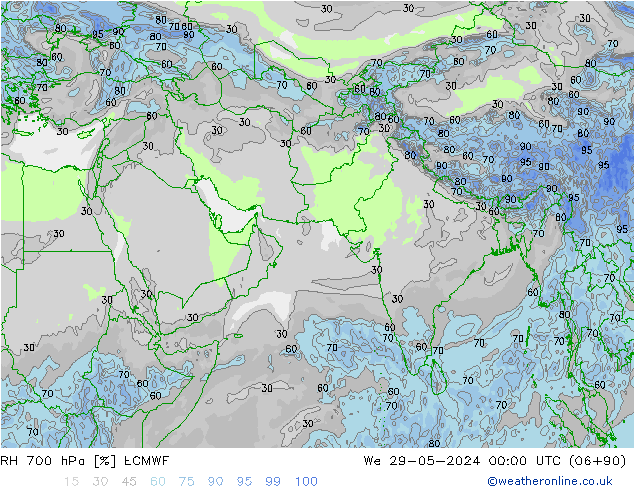 RH 700 hPa ECMWF 星期三 29.05.2024 00 UTC