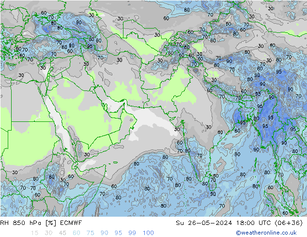 RH 850 hPa ECMWF dom 26.05.2024 18 UTC