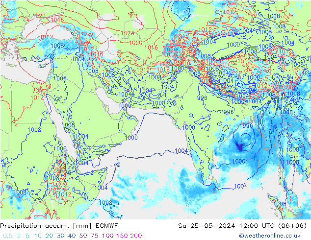 Precipitation accum. ECMWF Sa 25.05.2024 12 UTC