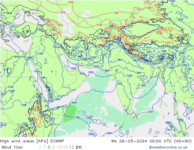 High wind areas ECMWF 星期三 29.05.2024 00 UTC