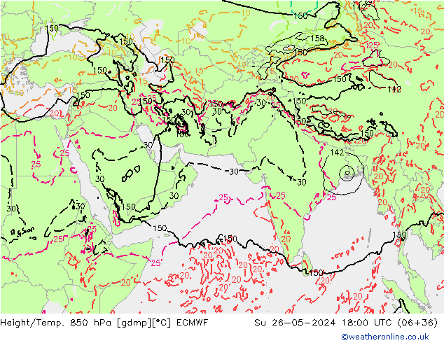 Géop./Temp. 850 hPa ECMWF dim 26.05.2024 18 UTC