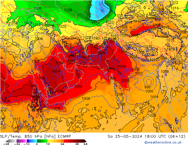 SLP/Temp. 850 hPa ECMWF so. 25.05.2024 18 UTC