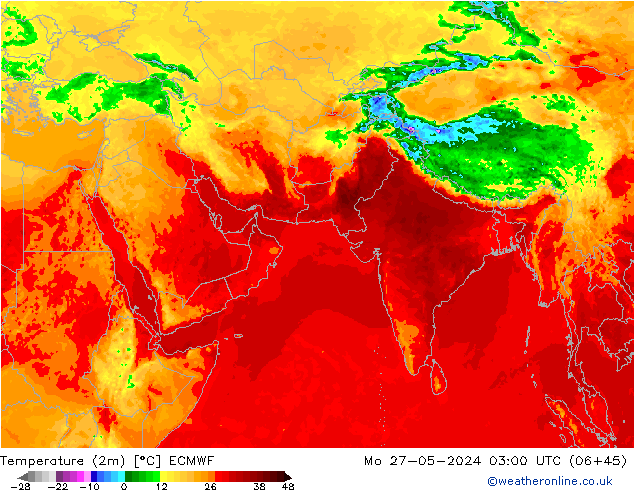 température (2m) ECMWF lun 27.05.2024 03 UTC