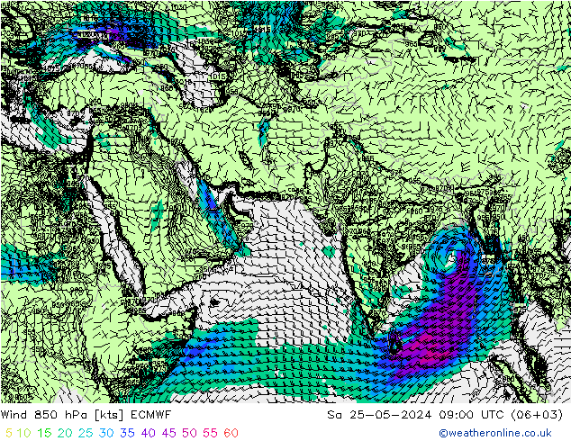 Rüzgar 850 hPa ECMWF Cts 25.05.2024 09 UTC