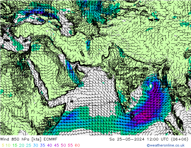 Vento 850 hPa ECMWF Sáb 25.05.2024 12 UTC