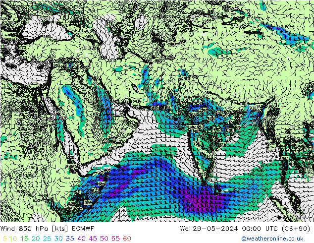 Wind 850 hPa ECMWF We 29.05.2024 00 UTC