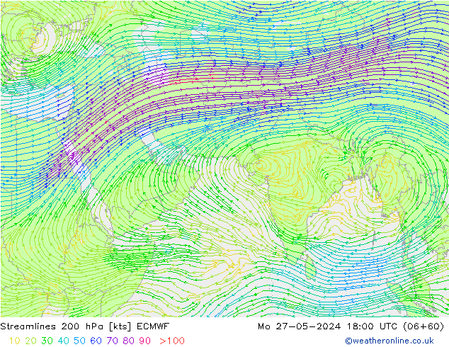 Streamlines 200 hPa ECMWF Mo 27.05.2024 18 UTC