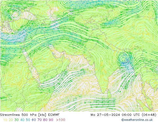 Streamlines 500 hPa ECMWF Mo 27.05.2024 06 UTC