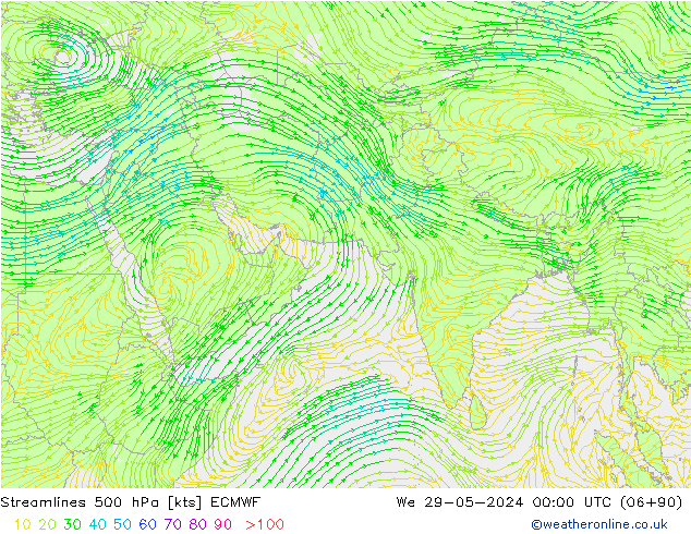 Streamlines 500 hPa ECMWF We 29.05.2024 00 UTC