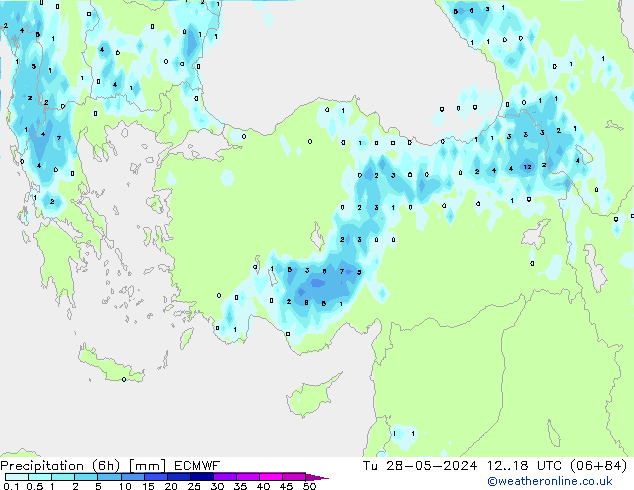 Precipitation (6h) ECMWF Tu 28.05.2024 18 UTC