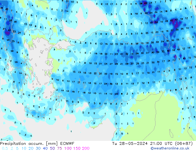 Precipitation accum. ECMWF  28.05.2024 21 UTC