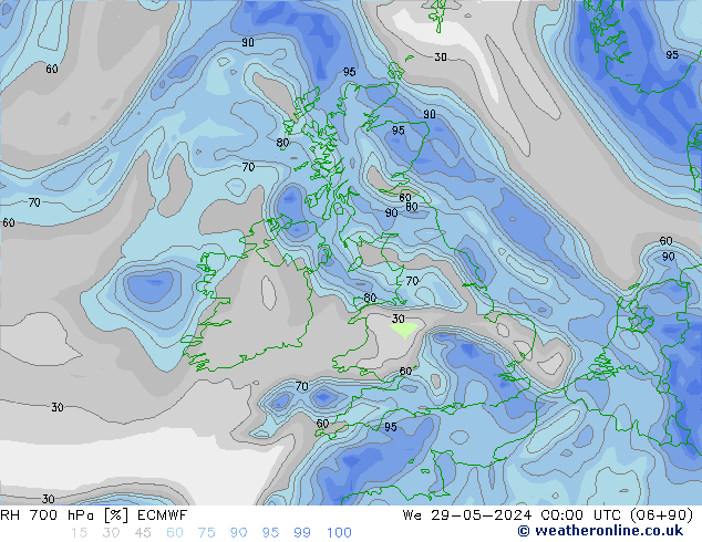 RH 700 hPa ECMWF Mi 29.05.2024 00 UTC