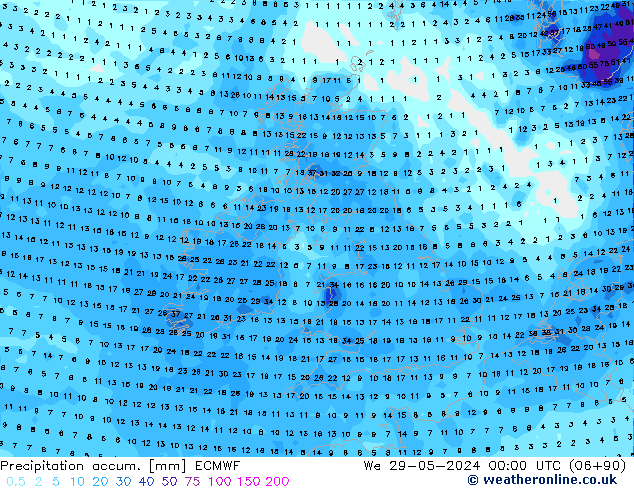 Precipitation accum. ECMWF mer 29.05.2024 00 UTC