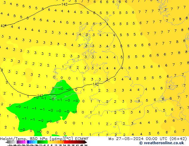 Z500/Rain (+SLP)/Z850 ECMWF Mo 27.05.2024 00 UTC