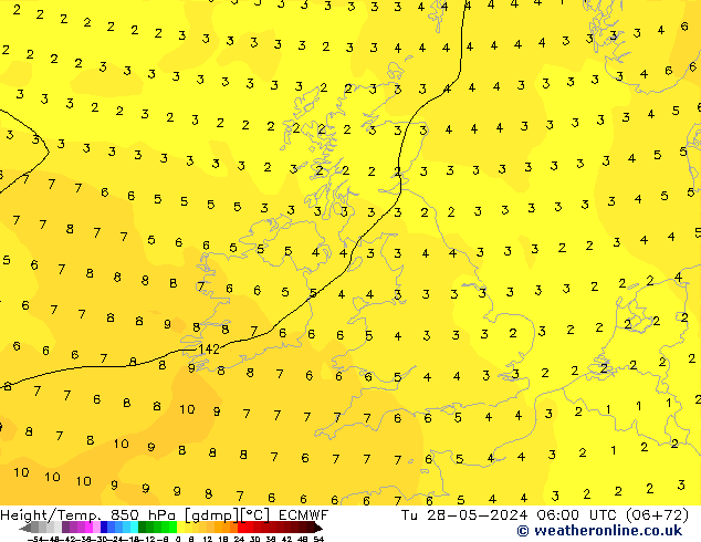 Z500/Rain (+SLP)/Z850 ECMWF Tu 28.05.2024 06 UTC