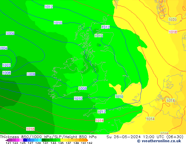 Thck 850-1000 hPa ECMWF dom 26.05.2024 12 UTC