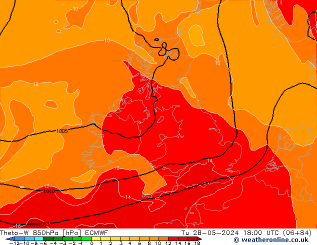 Theta-W 850hPa ECMWF wto. 28.05.2024 18 UTC