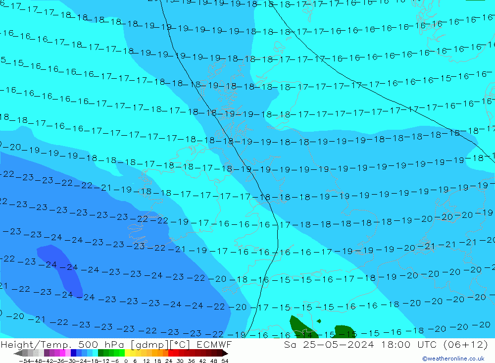 Z500/Rain (+SLP)/Z850 ECMWF Sa 25.05.2024 18 UTC