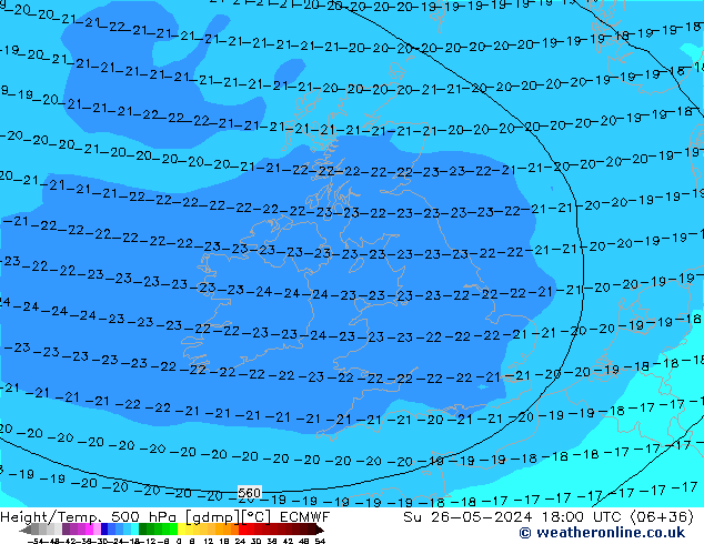 Z500/Rain (+SLP)/Z850 ECMWF nie. 26.05.2024 18 UTC