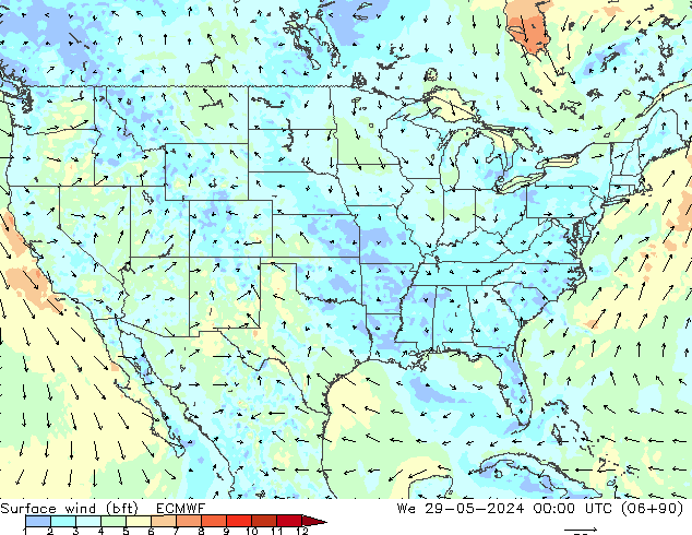 Surface wind (bft) ECMWF We 29.05.2024 00 UTC